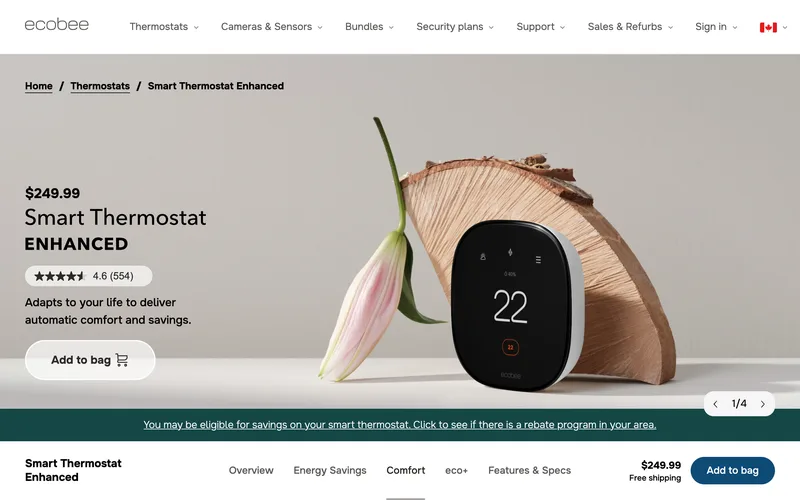 ecobee's Smart Thermostat Enhanced product page on its Canadian store
