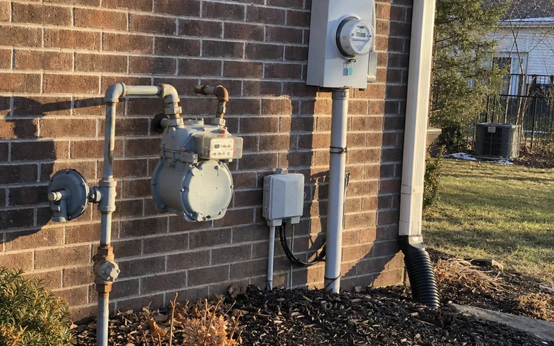 Gas and electric meters on the side of a house